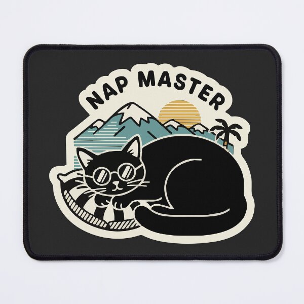 Item preview, "Nap Master" Funny Sleeping Black Cat Retro Vintage Badge designed and sold by Cipher & Soul.