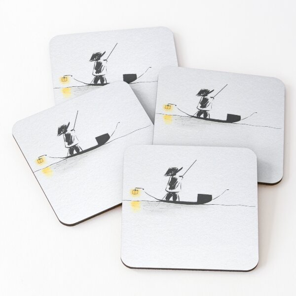 Item preview, Minimalist Japanese Boatman at Night | Zen Line Drawing designed and sold by AngelaMarieArt.