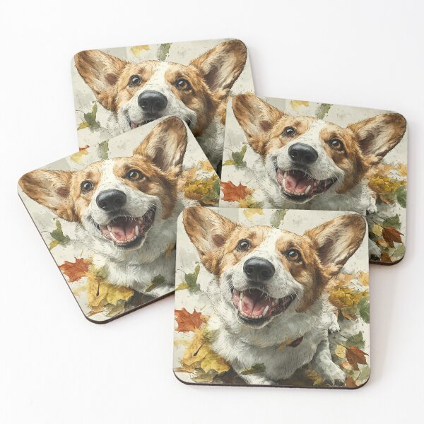Item preview, Happy Corgi in Autumn Leaves Watercolor designed and sold by EK-World.