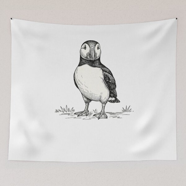 Item preview, Atlantic Puffin Etching: Minimalist Scottish Coastal Wildlife designed and sold by Loom on the Loch.