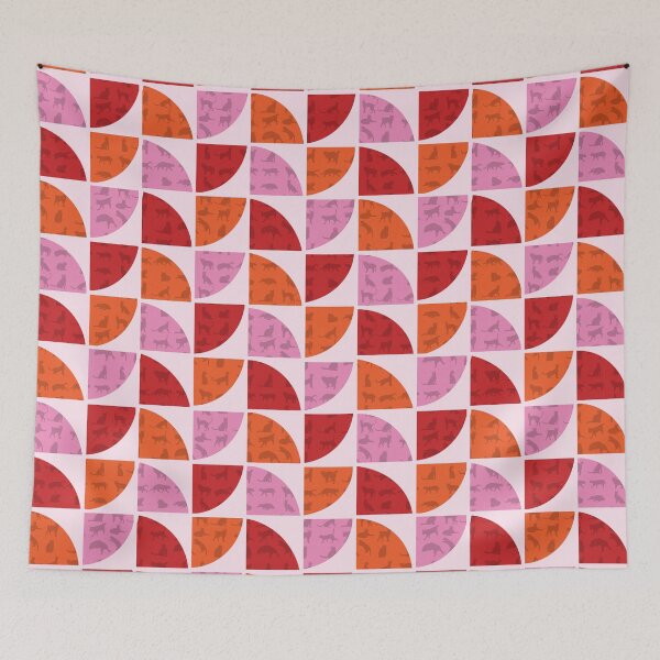 Item preview, Retro Orange and Pink Geometric Cat Pattern designed and sold by Blupunk.
