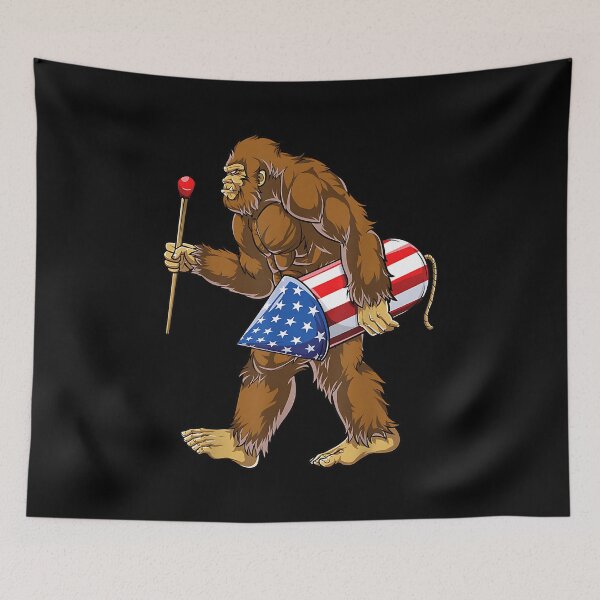 Item preview, Bigfoot Fireworks 4th of July Men Sasquatch American Flag US designed and sold by Cheesymatiion.
