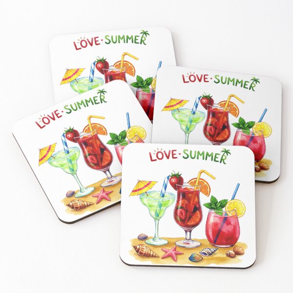 Item preview, Love Summer Watercolor: Three Tropical Cocktails on a Sandy Beach designed and sold by VibranPalette.