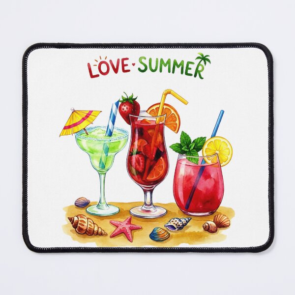 Item preview, Love Summer Watercolor: Three Tropical Cocktails on a Sandy Beach designed and sold by VibranPalette.