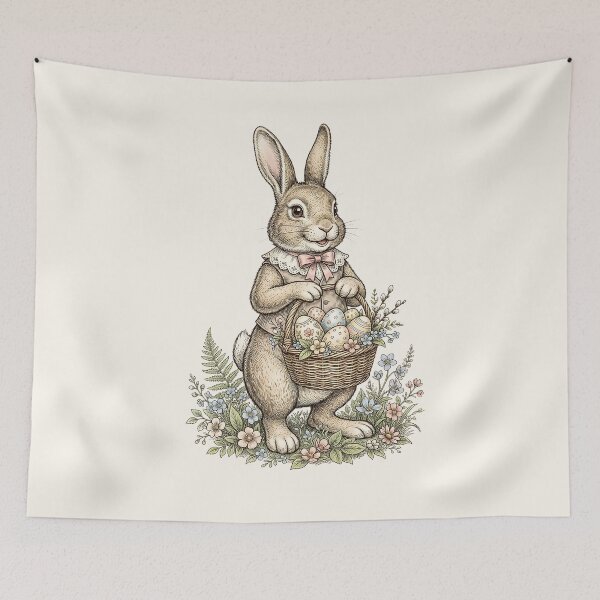 Item preview, Vintage Easter Bunny with Floral Basket Charm designed and sold by MythicCotton.