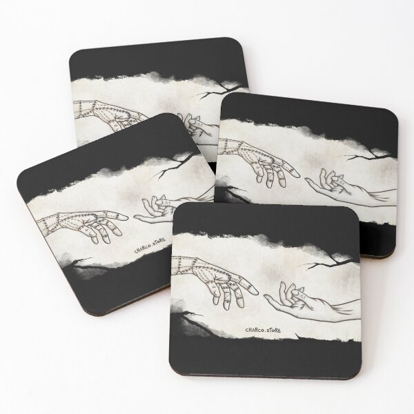 Item preview, Connection | Stitched Puppet and Human Hands – Creation of Adam Inspired Art designed and sold by Charco.Store – Bold Expressive Graphics & Alt Streetwear Art.