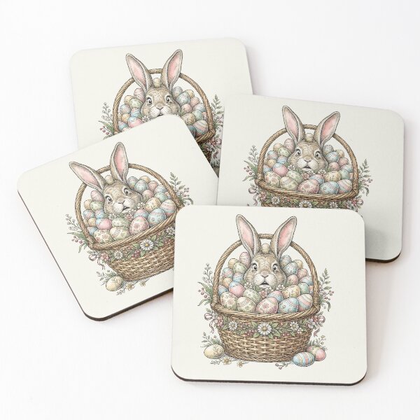 Item preview, Vintage Easter Bunny Nestled in Pastel Egg Basket designed and sold by MythicCotton.