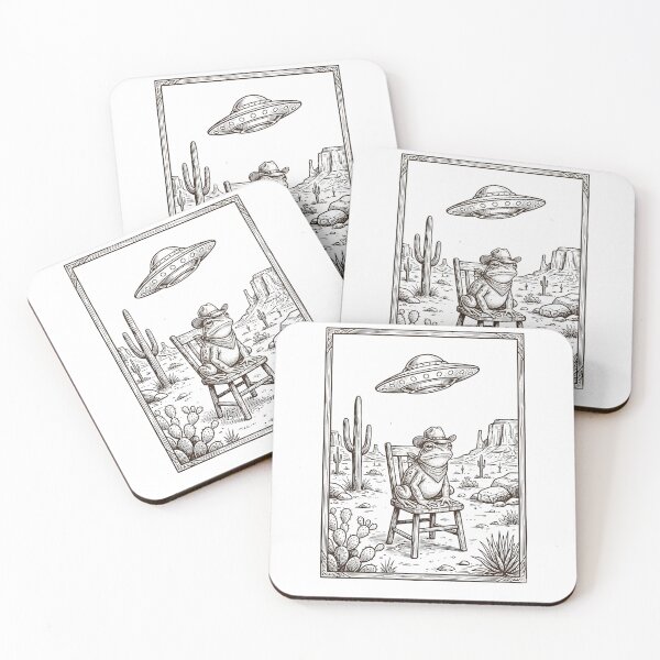 Item preview, Cowboy Frog UFO Desert Western Alien Vintage Illustration designed and sold by GiftsCreek.