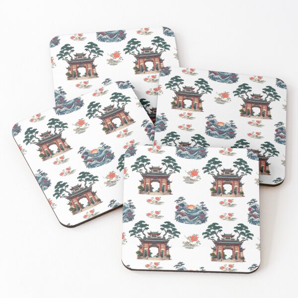Item preview, Kanpai Friends with Temple Arch and pattern-theme In Blue designed and sold by GreyMoonForest.