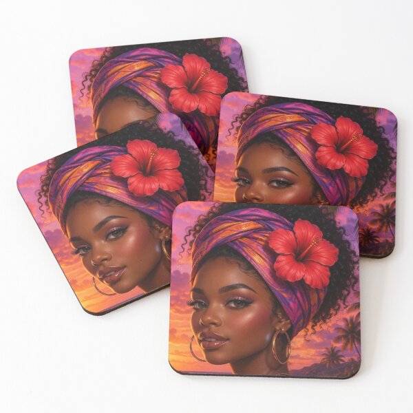 Item preview, Purple Sunset Caribbean Woman – Tropical Wall Art Print designed and sold by Arte di Bam.