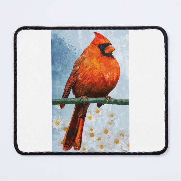 Item preview, Red Cardinal Bird Pretty Boy White Daisy Flowers Art designed and sold by Sharon Cummings Art.