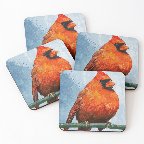 Item preview, Red Cardinal Bird Pretty Boy White Daisy Flowers Art designed and sold by Sharon Cummings Art.