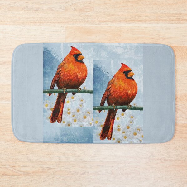 Item preview, Red Cardinal Bird Pretty Boy White Daisy Flowers Art designed and sold by Sharon Cummings Art.