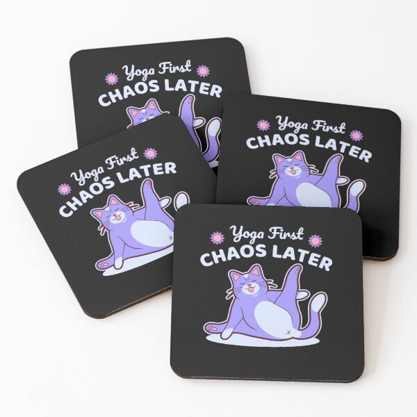 Item preview, Yoga First Chaos Later - Funny Purple Cat Stretching Design designed and sold by MOFAPPAREL.