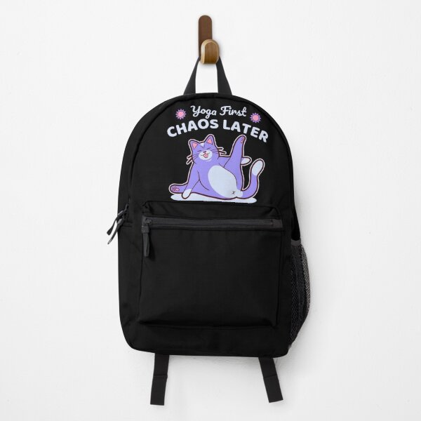 Item preview, Yoga First Chaos Later - Funny Purple Cat Stretching Design designed and sold by MOFAPPAREL.