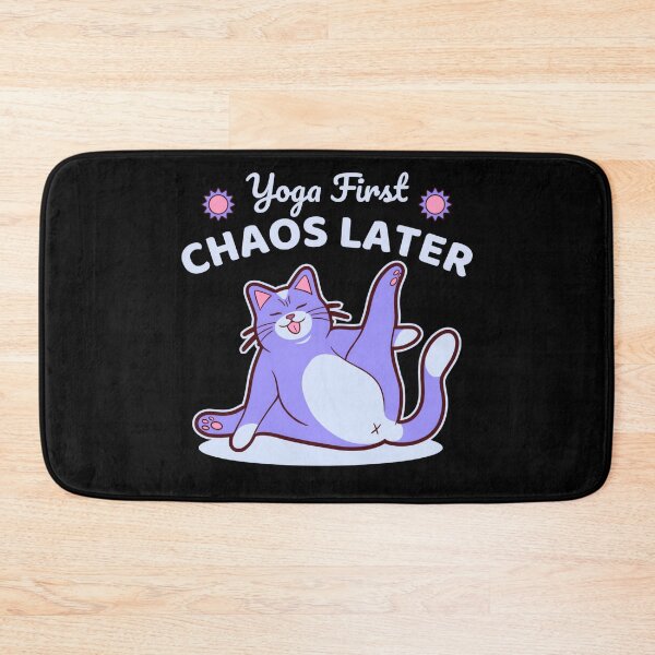 Item preview, Yoga First Chaos Later - Funny Purple Cat Stretching Design designed and sold by MOFAPPAREL.