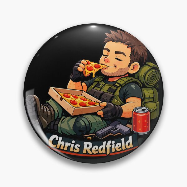 Item preview, Chris Redfield enjoying pizza designed and sold by Imprearte.