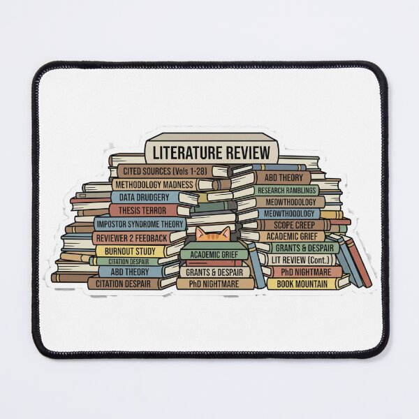 Item preview, Buried in "Literature Review" Academic Humor Cat Sticker | Vector PhD Gift designed and sold by AuroraPixelDa.