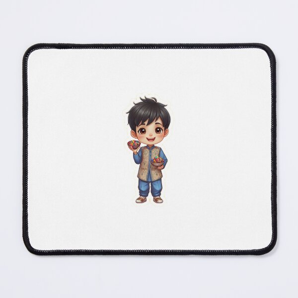 Item preview, Happy Chibi Boy with Bowls of Eid Candies & Sweets Sticker designed and sold by Sidra digital art 8277237.