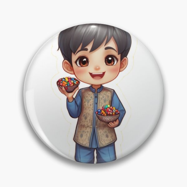 Item preview, Happy Chibi Boy with Bowls of Eid Candies & Sweets Sticker designed and sold by Sidra digital art 8277237.