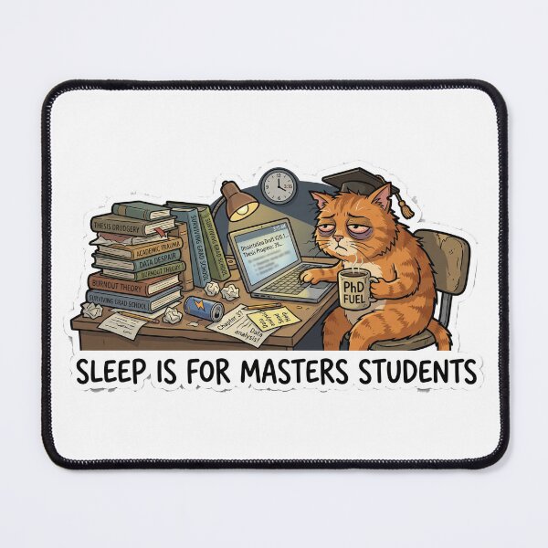 Item preview, "Sleep Is For Masters Students" Exhausted PhD Cat Sticker designed and sold by AuroraPixelDa.