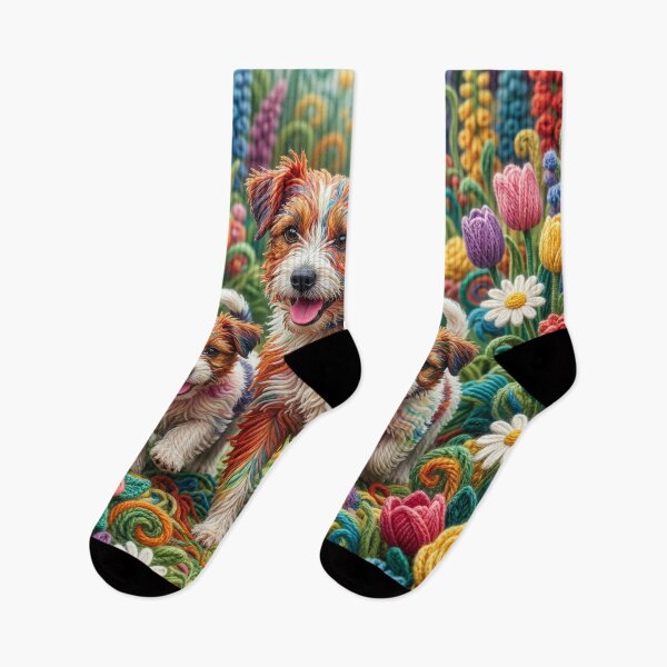 Item preview, Yarn Jack Russell Terriers In Yarn Flower Garden II designed and sold by Tridentulus.