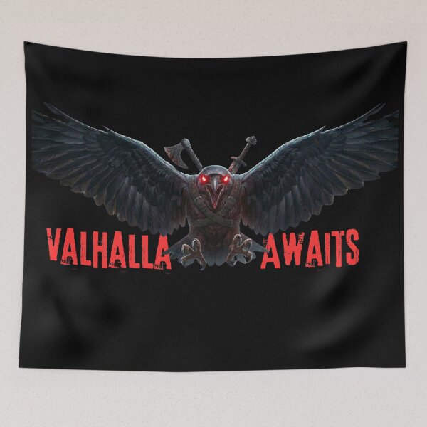 Item preview, Odin's Battle Raven - Viking Warrior Crow with Bloody Axe & Sword designed and sold by SlavicKemp.
