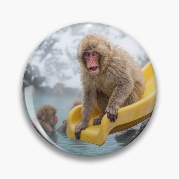 Item preview, Macaque Plays on a Slide in Onsen designed and sold by Tridentulus.