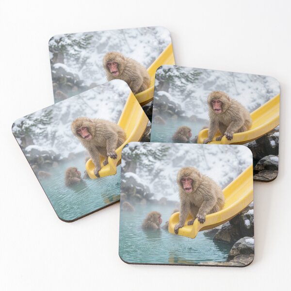 Item preview, Macaque Plays on a Slide in Onsen designed and sold by Tridentulus.