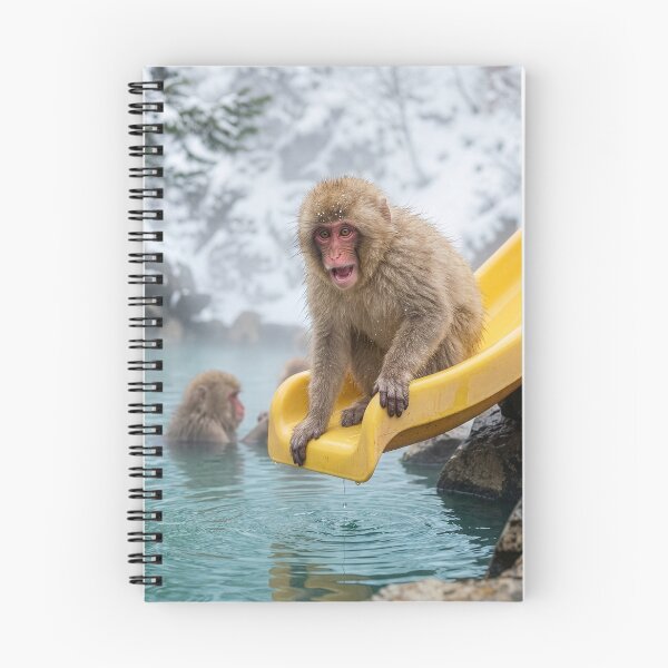 Item preview, Macaque Plays on a Slide in Onsen designed and sold by Tridentulus.