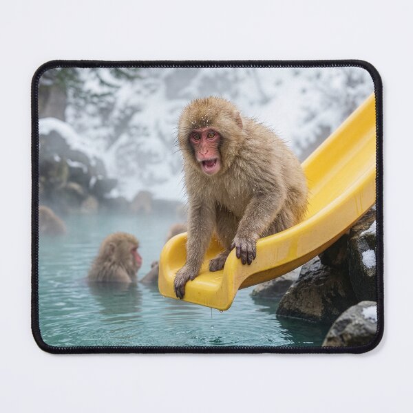 Item preview, Macaque Plays on a Slide in Onsen designed and sold by Tridentulus.