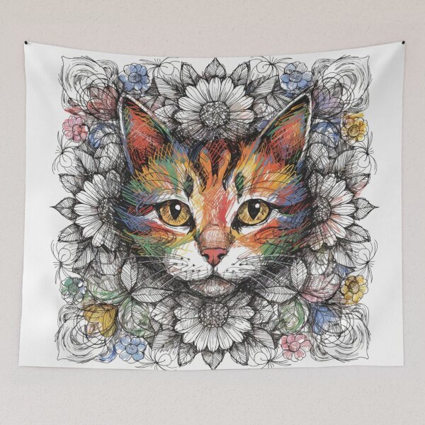 Item preview, Boho Mandala Cat Illustration | Floral Tribal Cat Art | Vintage Ethnic Animal Design designed and sold by Anime9122.
