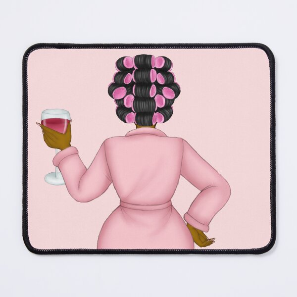 Item preview, Black Woman In Spa Robe And Hair Curlers Wine Time Illustration Art designed and sold by Deanna McRae.