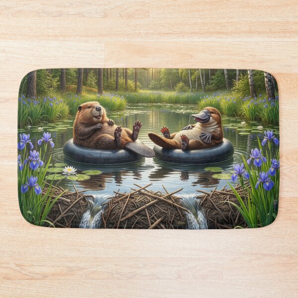 Item preview, Happy Platypus and Beaver Float in Pond  designed and sold by Tridentulus.