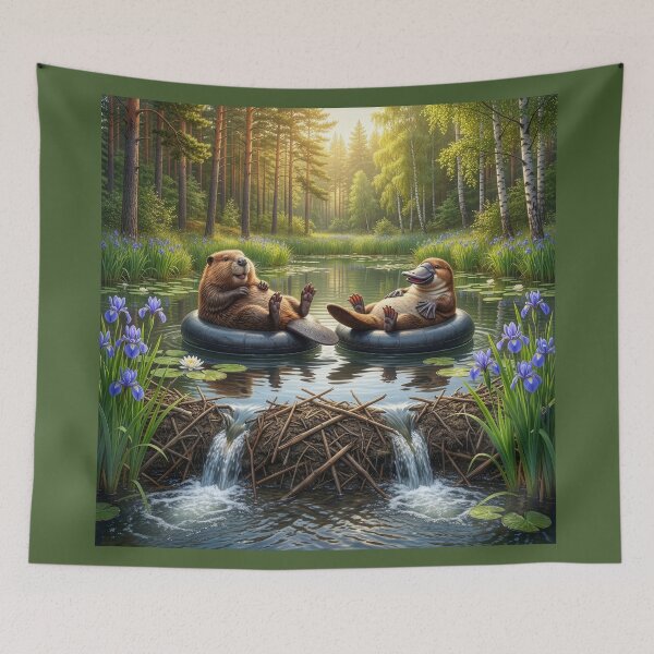 Item preview, Happy Platypus and Beaver Float in Pond  designed and sold by Tridentulus.