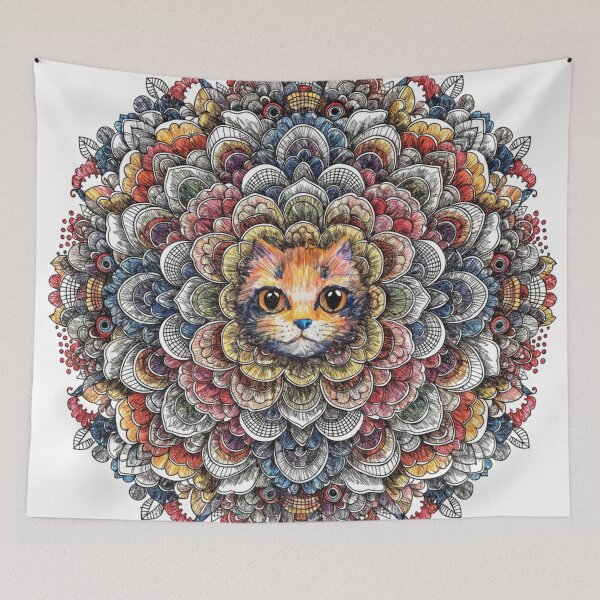 Item preview, Boho Mandala Cat Illustration | Floral Tribal Cat Art | Vintage Ethnic Animal Design designed and sold by Anime9122.