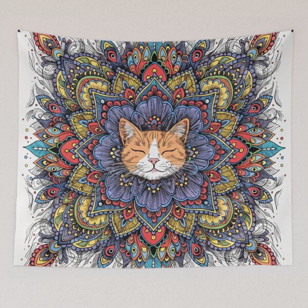 Item preview, Boho Mandala Cat Illustration | Floral Tribal Cat Art | Vintage Ethnic Animal Design designed and sold by Anime9122.