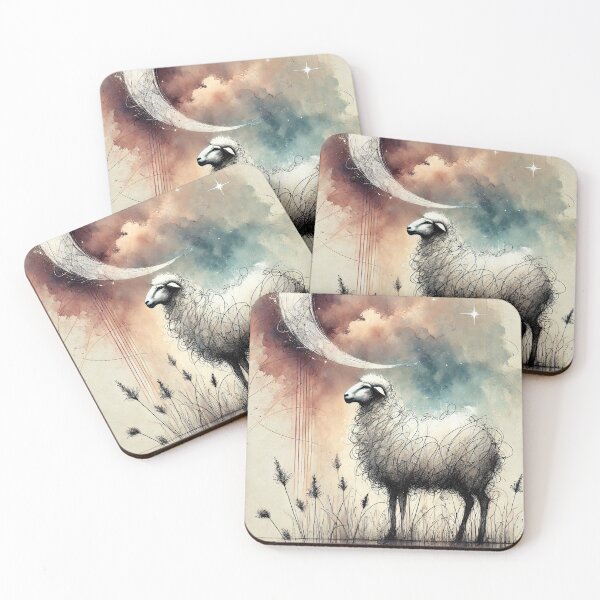 Item preview, Mystical Sheep Under Crescent Moon - Watercolor Fantasy Art designed and sold by NadalArtStudio.