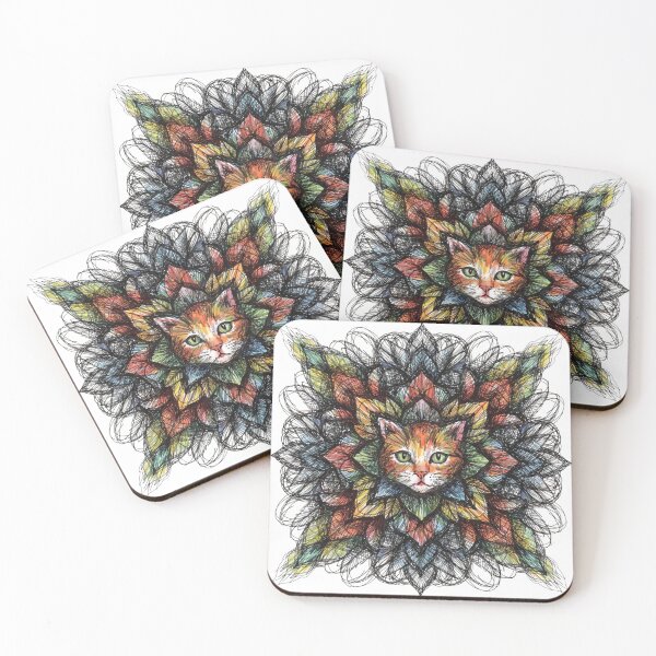 Item preview, Boho Mandala Cat Illustration | Floral Tribal Cat Art | Vintage Ethnic Animal Design designed and sold by Anime9122.