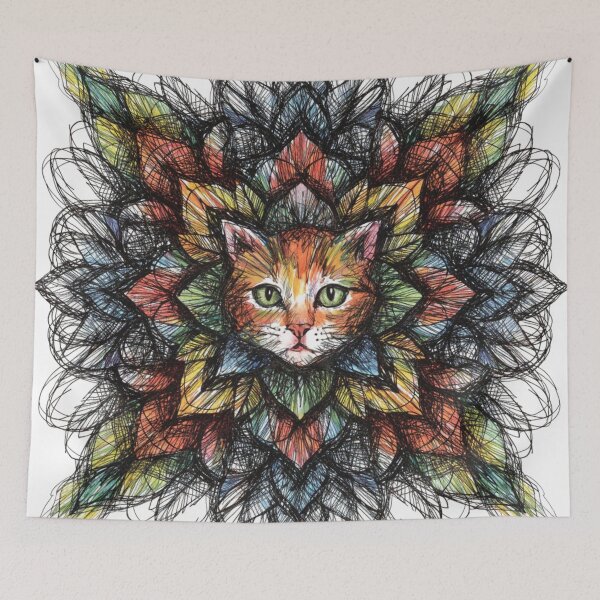 Item preview, Boho Mandala Cat Illustration | Floral Tribal Cat Art | Vintage Ethnic Animal Design designed and sold by Anime9122.