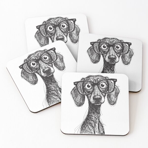 Item preview, A Sketch of a Dog Dachshund Wearing Glasses Printed on a T-Shirt, Featuring a Black And White Casual Style, Breathable And Comfortable, Made of 100%, Trendy Clothing designed and sold by PINEZKA_DESIGN.