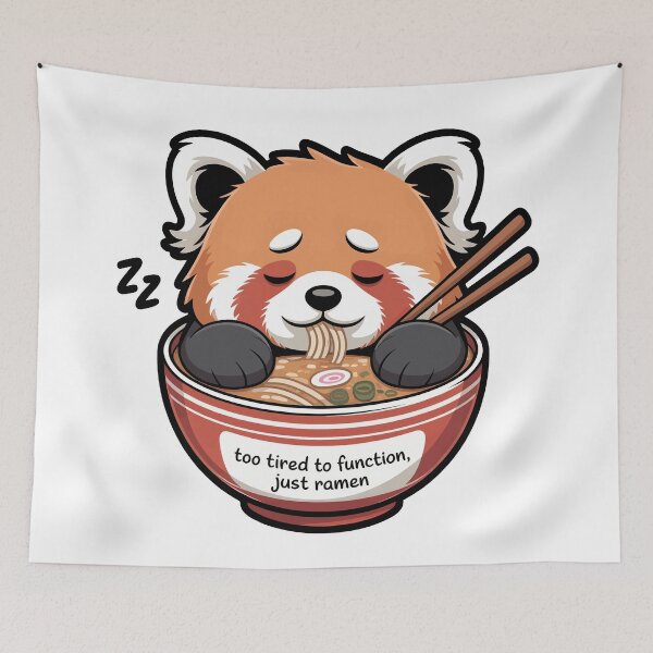 Item preview, red panda eating ramen Too Tired to Function, Just Ramen designed and sold by Uglyandcute.