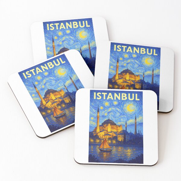 Item preview, ☽ Istanbul ✈ – Starry Night Travel Poster ☾ Türkiye Edition – City of Bridges and Minarets designed and sold by WheelieGdArt.