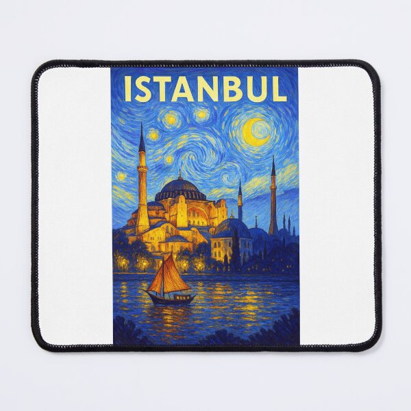 Item preview, ☽ Istanbul ✈ – Starry Night Travel Poster ☾ Türkiye Edition – City of Bridges and Minarets designed and sold by WheelieGdArt.