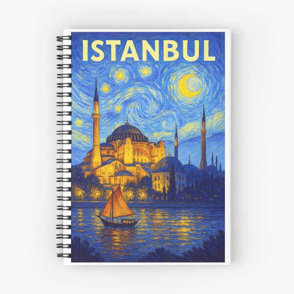 Item preview, ☽ Istanbul ✈ – Starry Night Travel Poster ☾ Türkiye Edition – City of Bridges and Minarets designed and sold by WheelieGdArt.