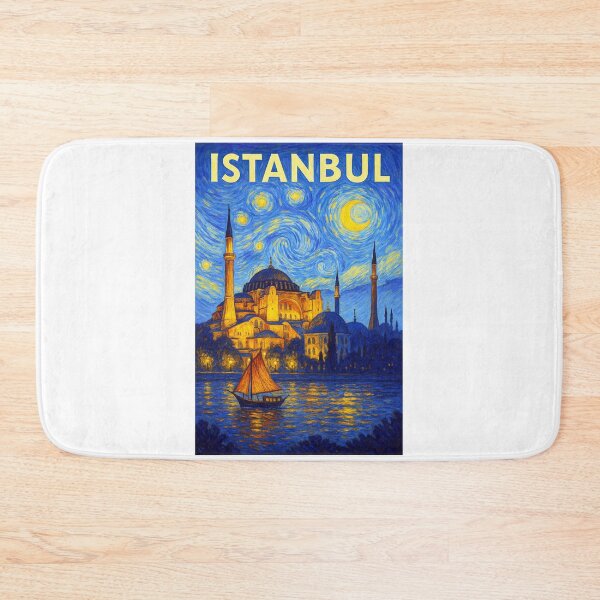 Item preview, ☽ Istanbul ✈ – Starry Night Travel Poster ☾ Türkiye Edition – City of Bridges and Minarets designed and sold by WheelieGdArt.