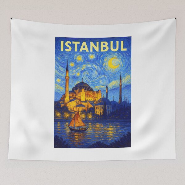 Item preview, ☽ Istanbul ✈ – Starry Night Travel Poster ☾ Türkiye Edition – City of Bridges and Minarets designed and sold by WheelieGdArt.