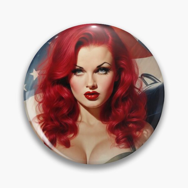 Item preview, Fiery Redhead WWII Aviation Pin-Up Girl – Patriotic Retro Nose Art designed and sold by MissSaylor.