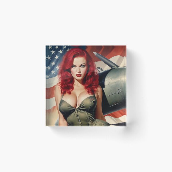 Item preview, Fiery Redhead WWII Aviation Pin-Up Girl – Patriotic Retro Nose Art designed and sold by MissSaylor.