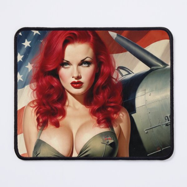 Item preview, Fiery Redhead WWII Aviation Pin-Up Girl – Patriotic Retro Nose Art designed and sold by MissSaylor.